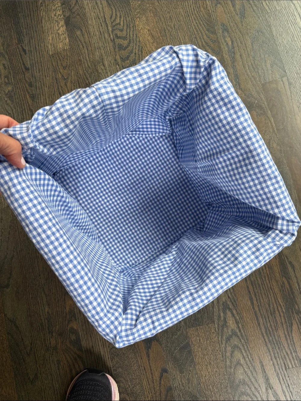 Pottery Barn Kids Woven Rattan Basket with Blue Gingham Liner